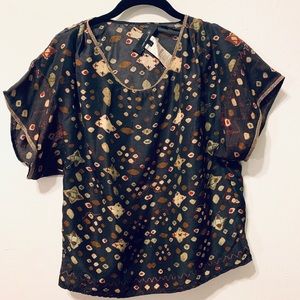 Isabel Marant Silk Blouse Top Boxy Gold Trim Boho